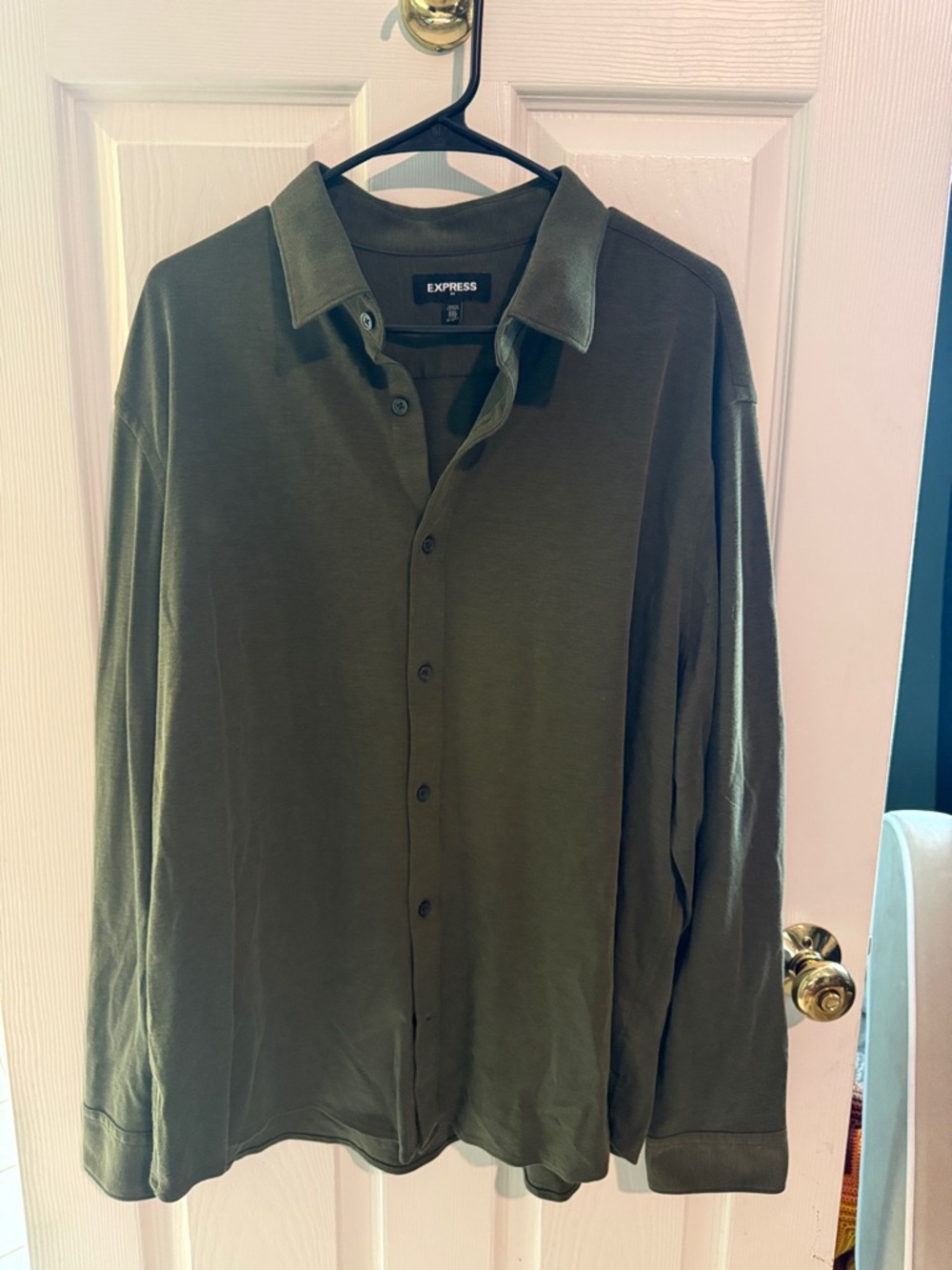 Express Olive Green Long Sleeve Button-Up Shirt